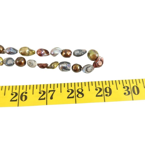 Multicolor Earthtone Enameled Mother Of Pearl Shell Long Necklace 29" Drop - Picture 4 of 4